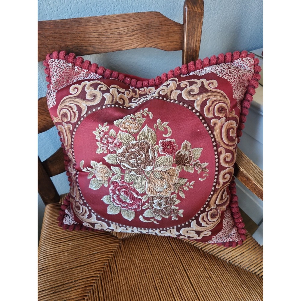 European Jacquard Floral Pillow Velvet back Pottery Barn Featherdown Insert 20"
